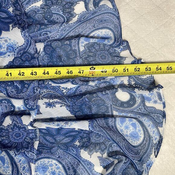 Tommy Hilfiger Women's Sz 14 Midi Dress Blue Paisley Flutter Sleeve Tiered Boho - Picture 6 of 6